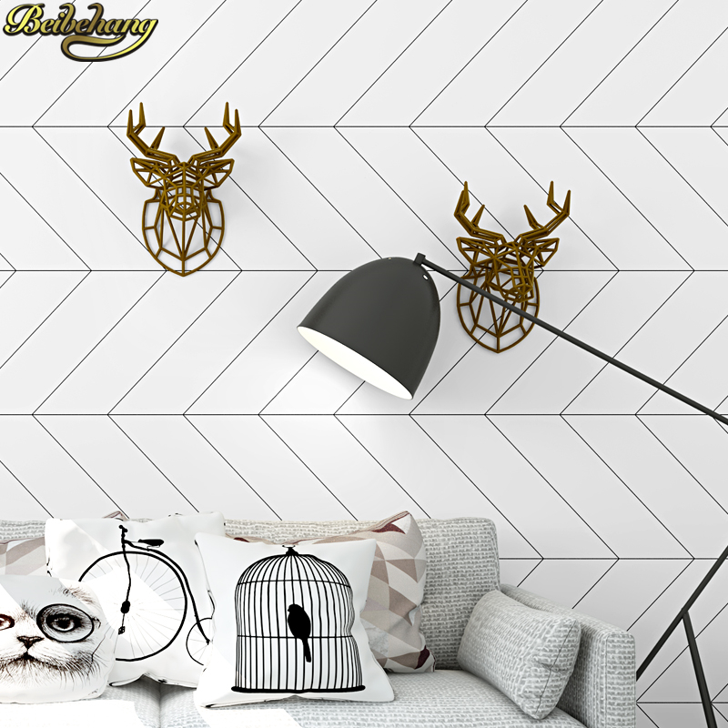 Home Improvement Stores - Beibehang Kertas Dinding Kotak-kotak Hitam Putih